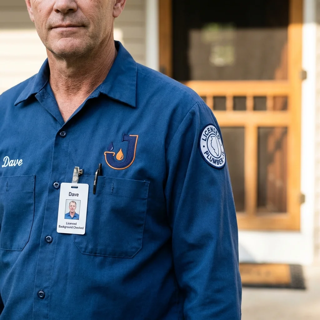 Licensed plumber showing ID badge in Huntington Station, NY