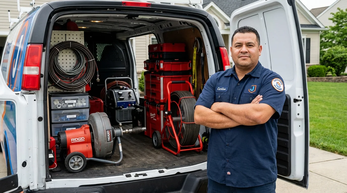 Professional drain cleaning equipment and Johns Plumbing LLC plumber in Huntington Station