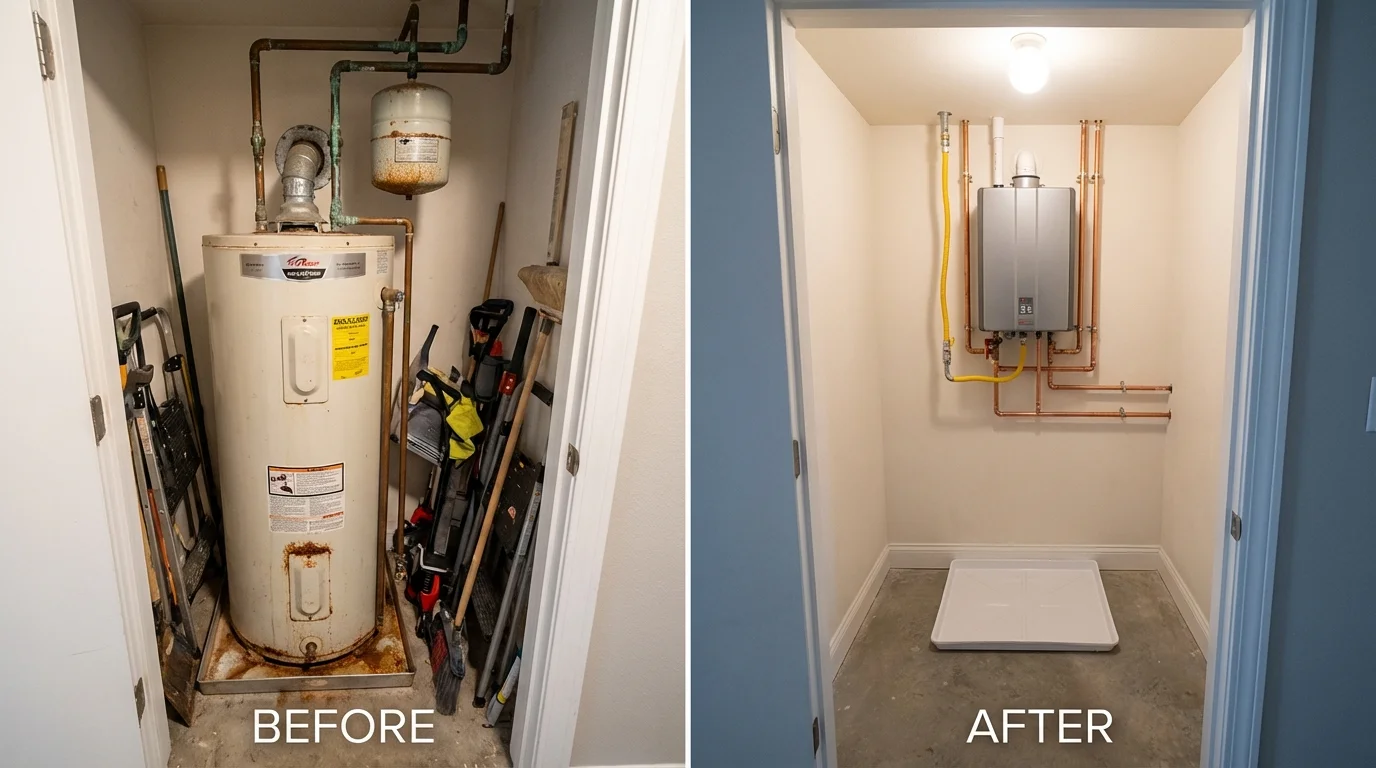 Tank water heater versus wall-mounted tankless unit comparison for Huntington Station, NY homeowners